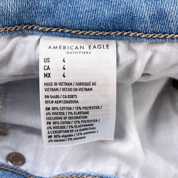 AE American Eagle Curvy Hi Rise Shortie Raw Hem Light Blue Denim Shorts Size 4 - Picture 7 of 8